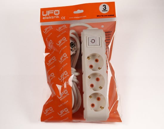 Ufo 3'lü 3 Metre Anahtarlı Grup Priz Beyaz