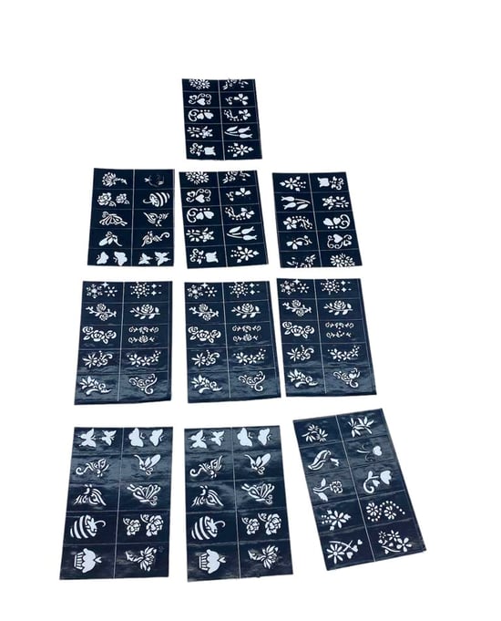 ( Çiçekli ) ( 10x14cm ) Tüp Kına Desen Çıkartma Şablonu ( 12pcs )