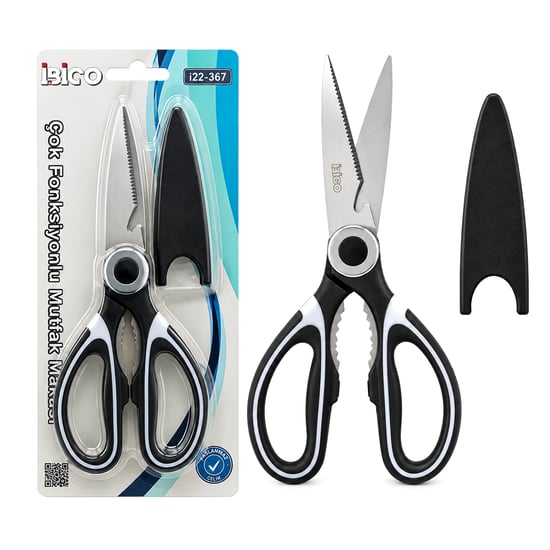 İ22-367 ( 4in1 ) ( Çok Amaçlı ) Mutfak Makası ( 20cm ) ( Kıracak & Açacak & Kesici & Makas ) ( Makas Ağzı Pls.kılıf Kapak )