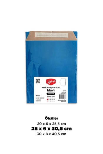 Roll-Up Kraft Hediye Paketi Mavi 25x6x30,5x4,5 25 Adet