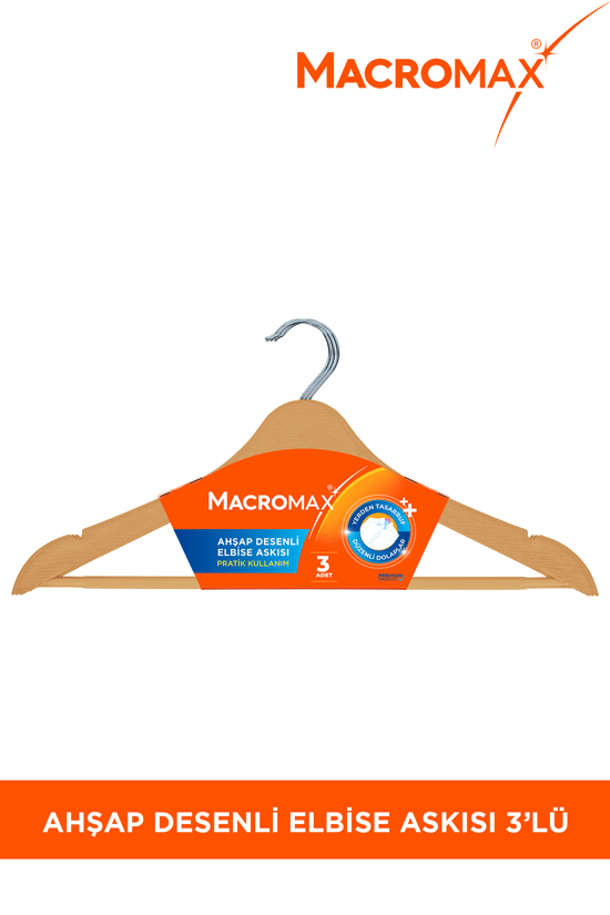 Macromax Ahşap Desenli Elbise Askısı