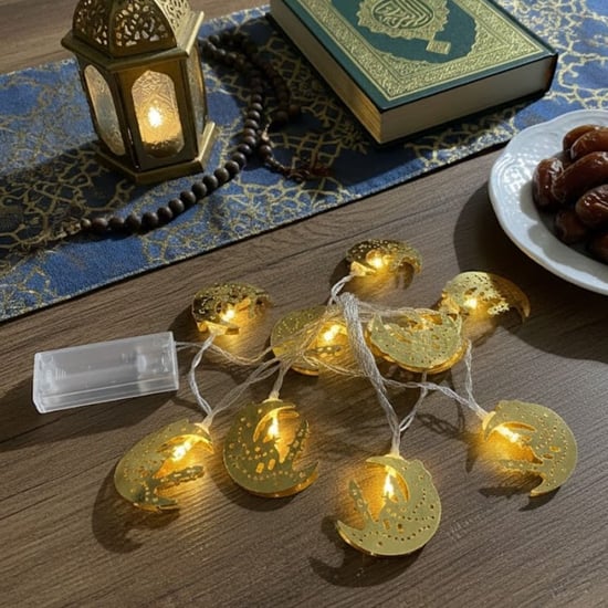 BUFFER® 10 Adet Sarkıtlı Ramazan Hilal Üstü Cami Temalı LED Işık – Pilli 2 Metre Ramazan Süsü, İslam