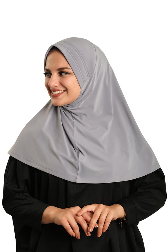 Hürrem Bone Gri Pratik Hazır Geçmeli Tesettür Eşarp Sandy Kumaş Sade 1600_15