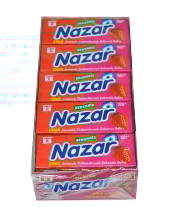 nazar, sakız, şekersiz sakız, çilekli sakız, meyveli sakız