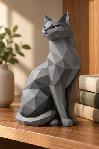 Asil Kedi Figürlü Dekoratif Biblo Gri