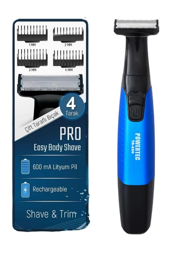 Powertec Tr-650 Tahriş Karşıtı Şarjlı Epilasyon Öncesi Hassas Vücut Tıraş Makinesi Çift Bıçak