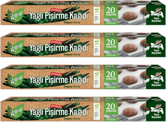 Roll-up Doğaya Dönüşümlü Kesilmiş Yağlı Pişirme Kağıdı 20 Yaprak 4 Adet