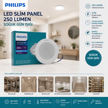 Philips Dl190b ( 3.5w ) ( Sıva Altı ) ( Yuvarlak ) Led Slim Panel ( 250lumen ) ( 20.000 Saat Ömür )