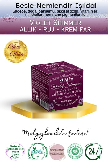 Kuatra Violet Shimmer Lip-cheek-eye ‘tint’ Doğal İçerikli Allık, Ruj, Göz Farı
