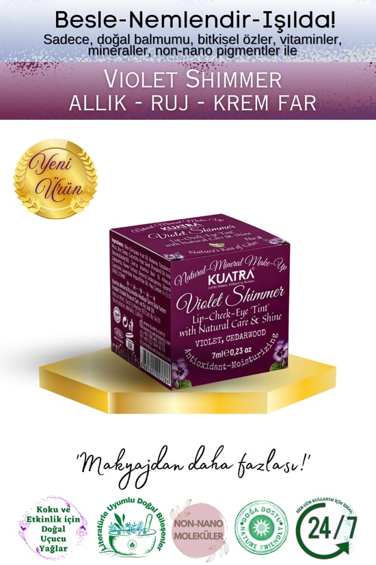 Kuatra Violet Shimmer Lip-cheek-eye ‘tint’ Doğal İçerikli Allık, Ruj, Göz Farı