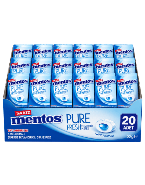 Mentos Pure Fresh Nane Aromalı Şekersiz Tatlandırıcılı Draje Sakız 22 Gr X 20 Adet