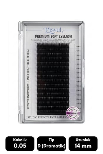 Misyul 0.05d Dramatik Kıvrım 14 Mm Soft Eyelash Doğal İpek Kirpik 16'lı