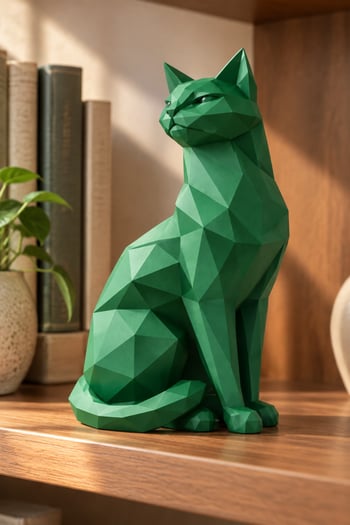 Asil Kedi Figürlü Dekoratif Biblo Yeşil