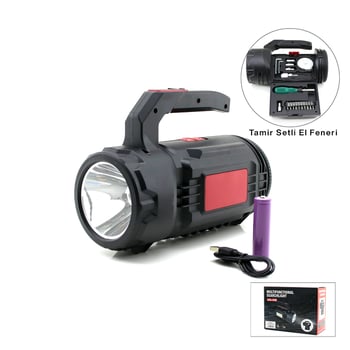 Hasuba Hs-310 ( 2in1 ) ( 19pcs = Tamir & Hırdavat Seti ) El Fener & Projektör ( Led + Cob )( Usb & Type-c & Pil Şarjlı )