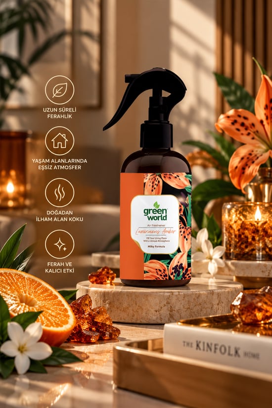 Green World Luminuous Amber Oda ve Ortam Kokusu Spreyi 400 Ml – Kalıcı Ferah Koku