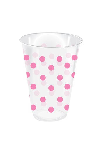 Roll-Up Plastik Bardak Pembe Puantiyeli Şeffaf 250cc 25 Adet