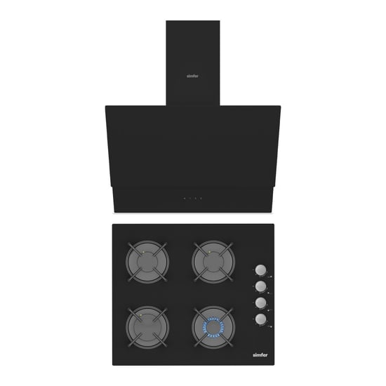 Simfer Qs Siyah 2'li Cam Ankastre Set (ocak + Davlumbaz)