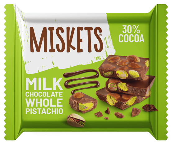 Miskets Tablet Sütlü Çikolata Antep Fıstıklı 60g (10’lu X 6 Kutu)