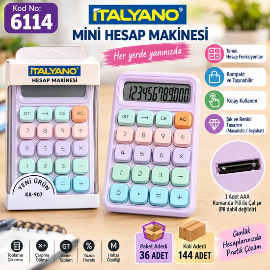 İtalyano Renkli Hesap Makinesi Ka907
