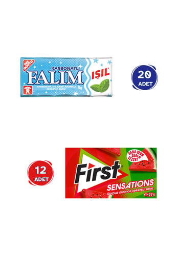 Falım Işıl Karbonatlı & Nane Aromalı Sakız (5'li x 20 Adet)- First Sensations Karpuz Aromalı Sakız (27gr x 12 Adet) - Avantajlı Falım First Paketi