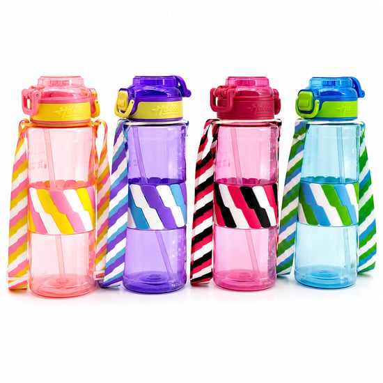 Yakut-14014 ( Renkli & Desenli & Boyun Asmalı ) ( Plastik & Pipetli ) Spor Matara ( Suluk ) ( 800ml )