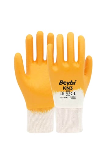 Beybi Kn3 Sarı Pamuk Nitril İş Eldiveni 10 Beden 12 Çift