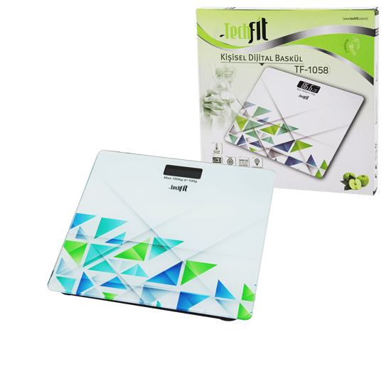 Techfit Tf-1058 ( Desenli Cam Temperli ) Dijital Baskül Terazi Tartı (180kg/100gr) (lcd Ekran & Sensör )