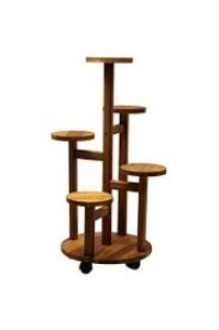 Asvera Tekerlekli 5 Raflı Metal Ahşap Çiçeklik Standı - Taşınabilir Modern Saksılık Rafı