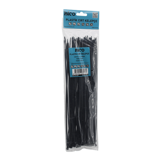 İ13-017 ( Siyah ) ( 3.6x300mm ) ( Plastik ) Cırt Kelepçe ( Kablo Bağı ) ( 100pcs )