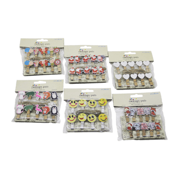İ12-070 ( 10pcs ) ( Ahşap ) ( Mini Sunum ) Mandalı ( Mix & Figürlü= Kalp & Hayvan & Noel Baba & )