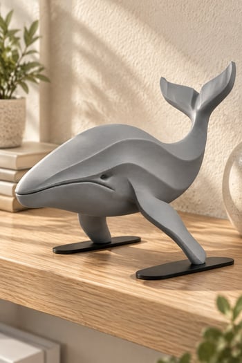 Balina Figürlü Dekoratif Biblo - 22cm Büyük Boy Gri