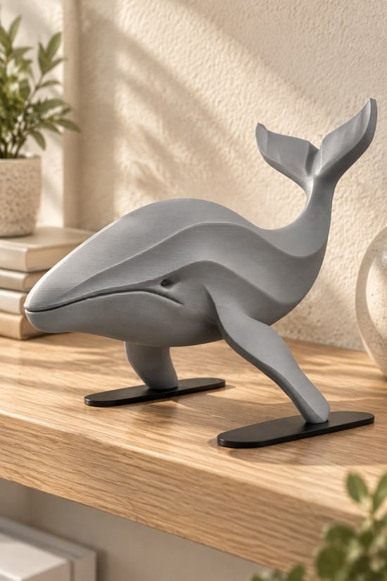 Balina Figürlü Dekoratif Biblo - 22cm Büyük Boy Gri