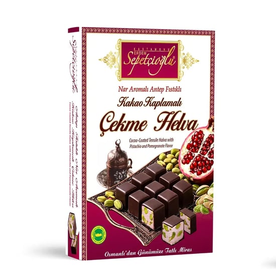 Kastamonu Meşhur Sepetçioğlu Kakao Kaplamalı Antep Fıstıklı Nar Aromalı Çekme Helva 160g