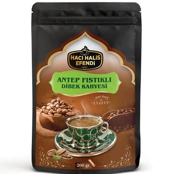 Hacı Halis Efendi Antep Fıstıklı Dibek Kahvesi 200 Gr Fıstık Parçacıklı Yumuşak İçimli Karışım