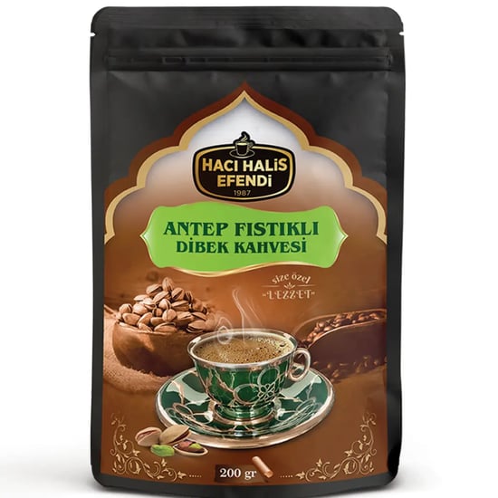 Hacı Halis Efendi Antep Fıstıklı Dibek Kahvesi 200 Gr Fıstık Parçacıklı Yumuşak İçimli Karışım