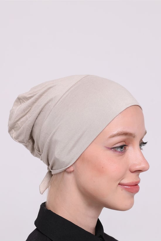 Hürrem Bone Bej Arkadan Bağlamalı Tesettür Bone Viskon Dikişsiz Geçmeli Likralı İç Bone 3010_12