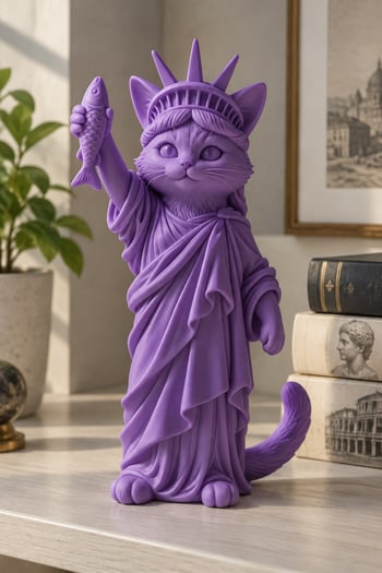 Özgürlüğün Kedisi Figürlü Dekoratif Biblo - Büyük Boy - 22cm Mor