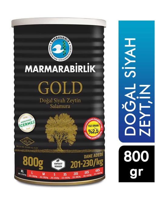 Marmara Birlik Gold Teneke Zeytin 800 Gr (201-230)