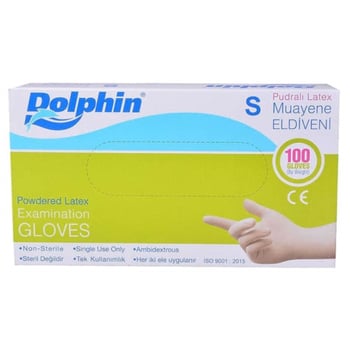 Dolphin Latex Pudralı Eldiven Small Beyaz 100'lü Paket