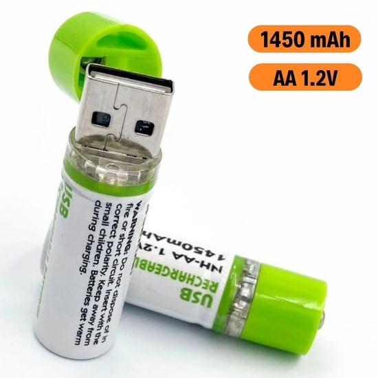 Buffer® Usb Şarjlı 1450mah Aa 1.2v Lityum Kalem Pil – 2’li Set, Tekrar Şarj Edilebilir Uzun Ömürlü D