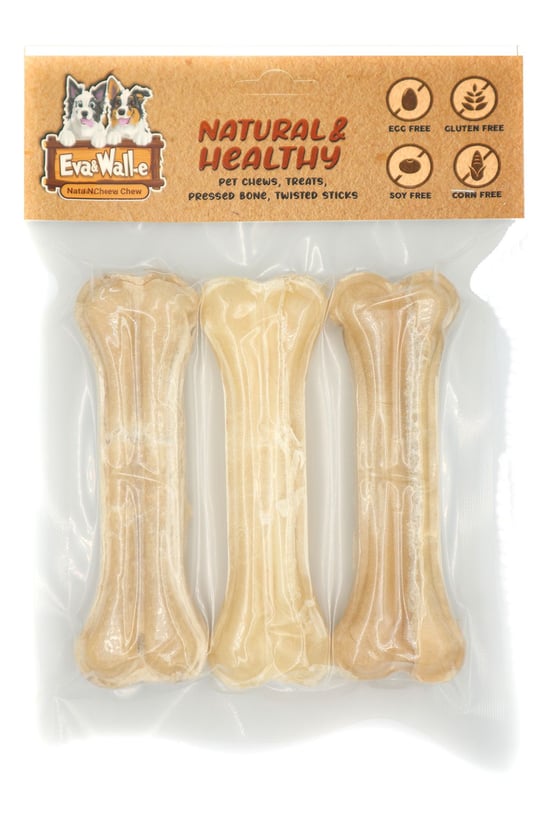 Eva & Walle Doğal Köpek Pres Kemiği Beyaz 3 Adet 12cm Küçük-orta Irk Ve Yavru Köpekler Için 55 Gr