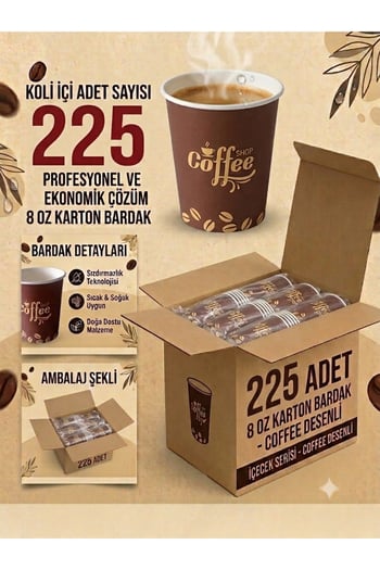 Bicup 225 Adet 8 Oz Karton Bardak 240 Ml Kapasiteli Sızdırmaz Kahve Çay Meşrubat Bardağı Sıcağa Dayanıklı Karton Bardak
