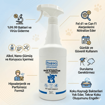 Bioxi® Evcil Hayvanlar için Odor Koku Giderici - %100 Doğal ve Güvenli Kullanım