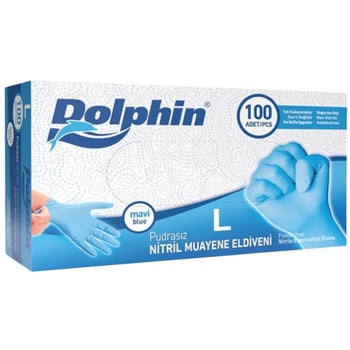 Dolphin Pudrasız Nitril Eldiven Large Mavi 100'lü Paket