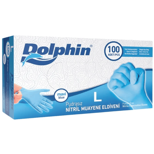 Dolphin Pudrasız Nitril Eldiven Large Mavi 100'lü Paket