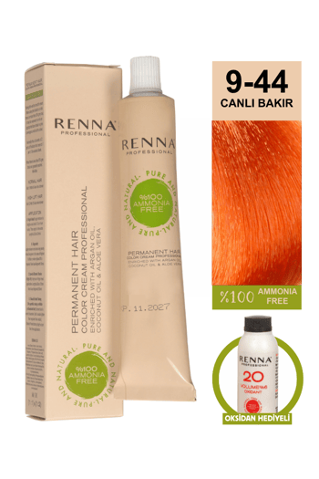 Renna Bitkisel Amonyaksız Saç Boyası 60 Ml 9-44 Canlı Bakır Oksidan Hediyeli