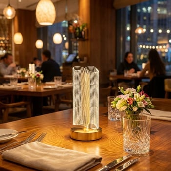 Buffer® Dalgalı Silindirik Kristal Çizgili Model Led Masa Lambası – Gold Tabanlı, Dokunmatik, 3 Renk