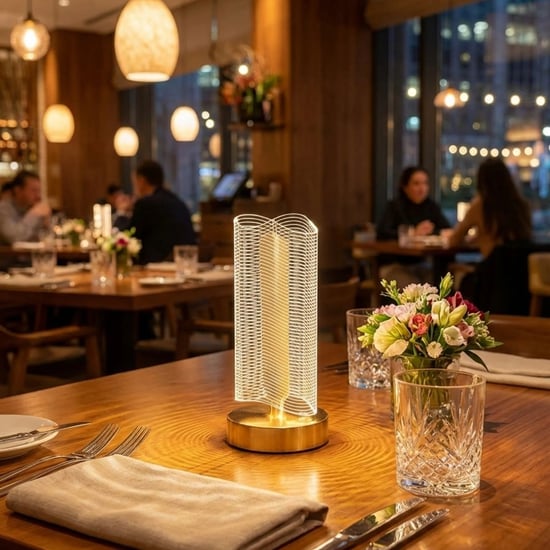 Buffer® Dalgalı Silindirik Kristal Çizgili Model Led Masa Lambası – Gold Tabanlı, Dokunmatik, 3 Renk