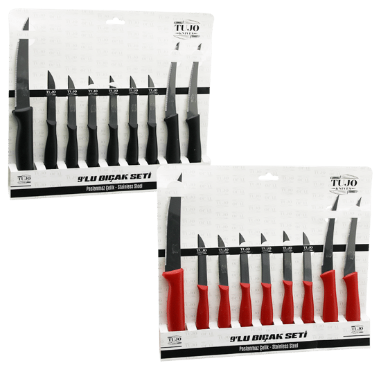 Tujo Knives-6699 ( 9pcs ) Tırtırlı Bıçak Seti ( 1ad (24cm) Ekmek ) ( 2ad (10cm) Sebze ) ( 6ad (6.5cm) Meyve )