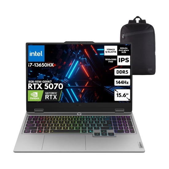 Lenovo Loq I7 13650HX 40-Gbddr5 2 Tbssd RTX5070 (8GB-115W) 15.6" 144Hz Fhd Windows 11 Pro + Hmf Sırt